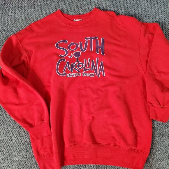 Vtg South Carolina Myrtle Beach Sweatshirt Size L Red Crew Neck Spell Out Y2K - Picture 1 of 9